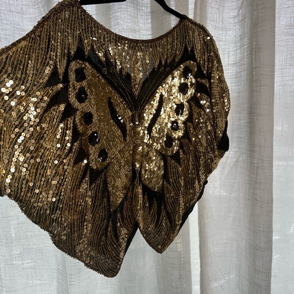 Vintage Gold and Black Sequin Butterfly Top Size L - Picture 3 of 5